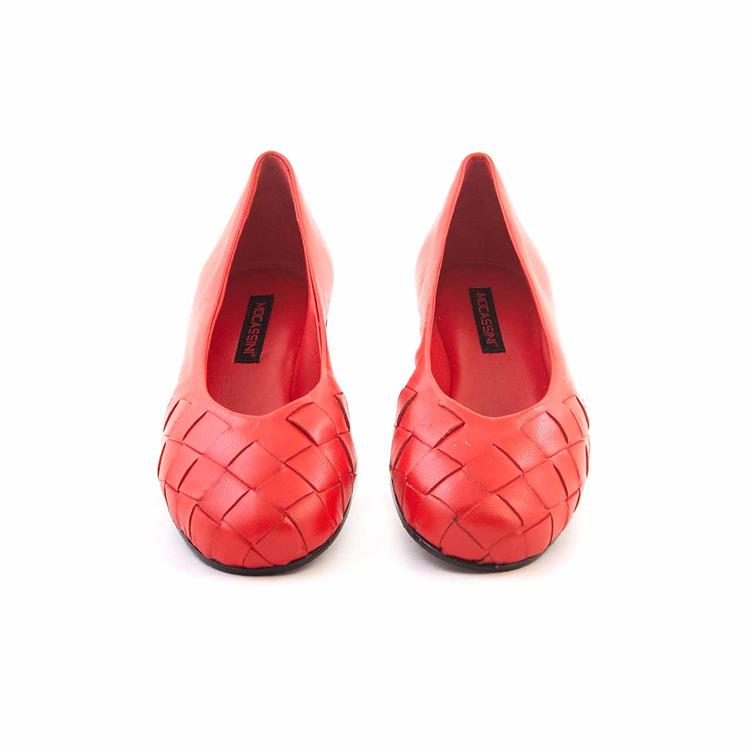 Mocassini Kadın Hakiki Deri Kauçuk Taban Kırmızı Babet Ayakkabı