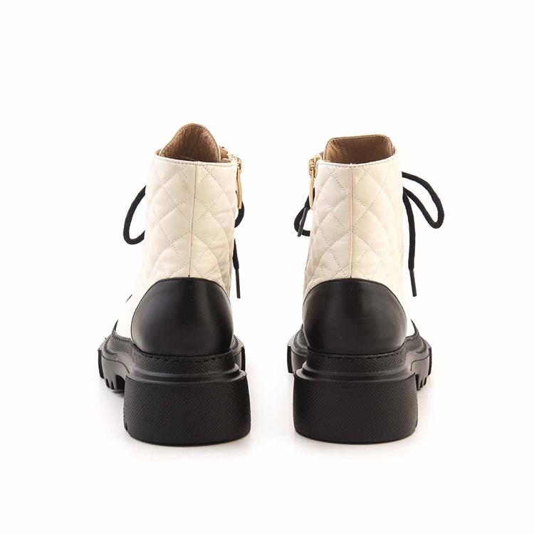 Mocassini Kadın Hakiki Deri Eva Taban Siyah - Beyaz Günlük Bot