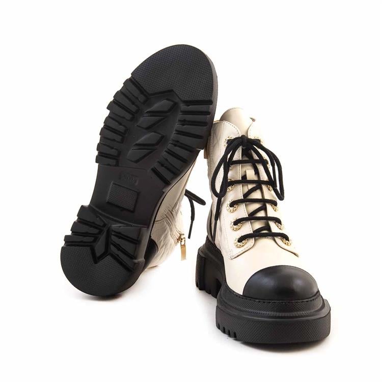 Mocassini Kadın Hakiki Deri Eva Taban Siyah - Beyaz Günlük Bot