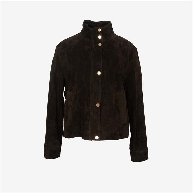 Mocassini Kadın Dik Yaka Çıtçıtlı Kahve Deri Süet Ceket BK-2830