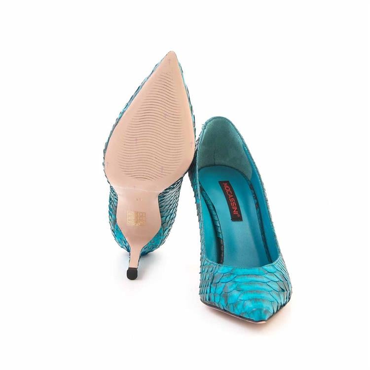 Mocassini Kadın Hakiki Deri Enjeksiyon Microlight Taban Turkuaz Gece & Abiye Ayakkabı