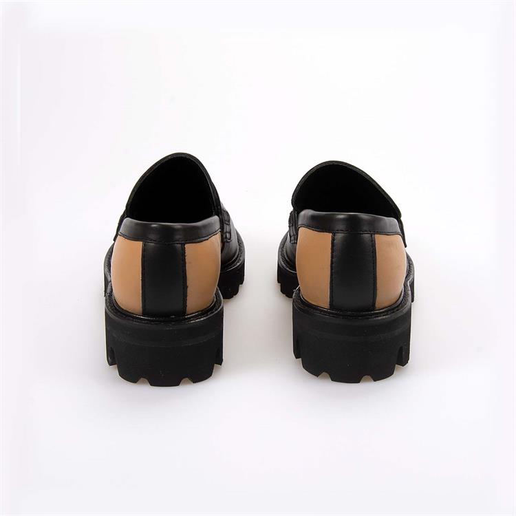 Mocassini Kadın Hakiki Deri Kösele Taban Siyah-Frappe Günlük Ayakkabı