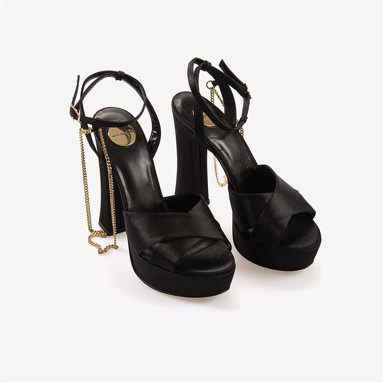 Mocassini Kadın Saten Uzun Topuklu Gece & Abiye Siyah Saten Ayakkabı