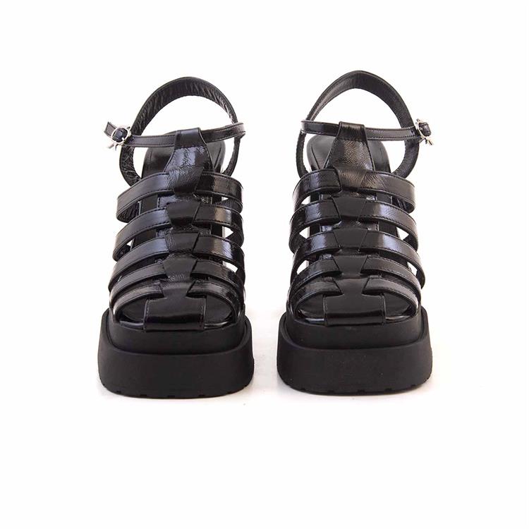 Mocassini Kadın Rugan Deri Poli Taban Siyah Sandalet 