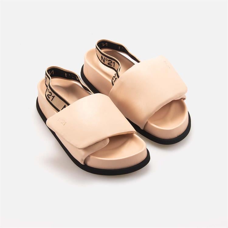 No21 Kadın Hakiki Deri Eva Taban Bej Sandalet Ayakkabı