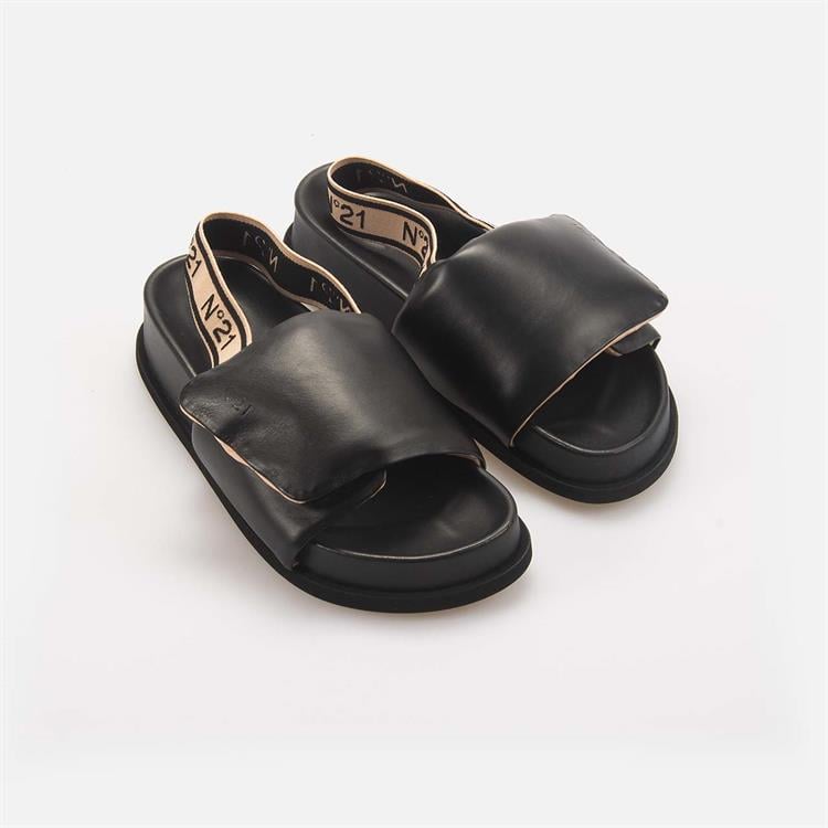 No21 Kadın Hakiki Deri Eva Taban Siyah Sandalet Ayakkabı