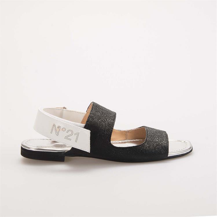 No21 Kadın Hakiki Deri Siyah Sandalet Ayakkabı