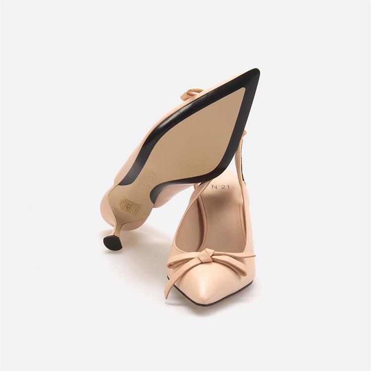 No21 Kadın Hakiki Deri Neolit Taban Bej Topuklu Ayakkabı