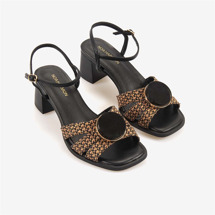 Noa Harmon Kadın Ayarlanabilir Kayışlı Black-Cuero 5cm Topuklu Sandalet 10287