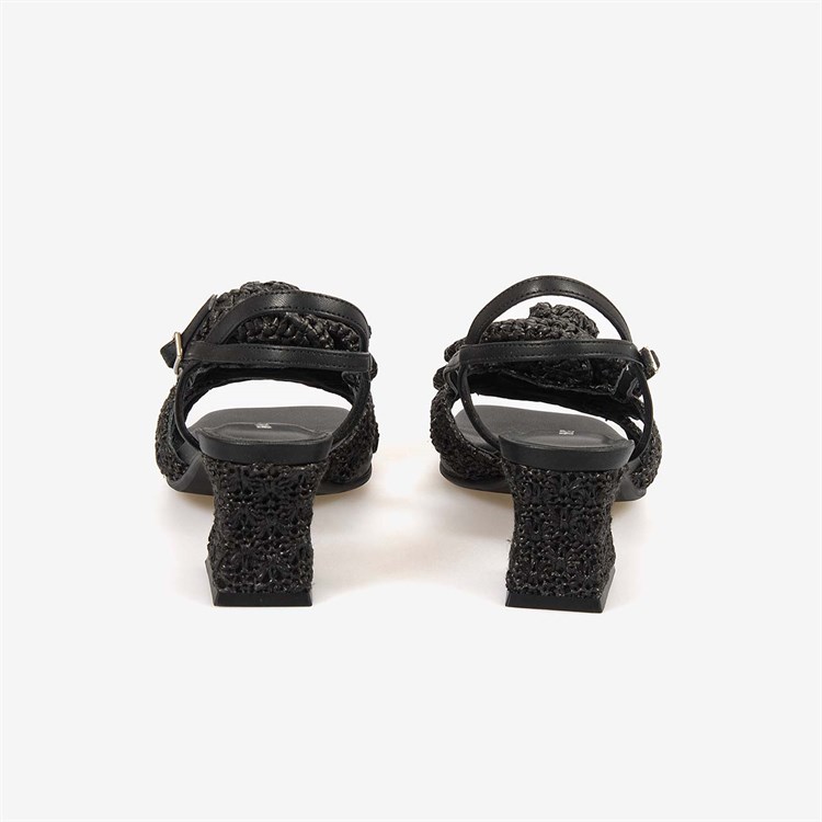 Noa Harmon Kadın Çiçek İşlemeli 6,5cm Black Hasır Topuklu Sandalet 10017