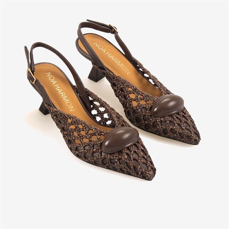 Noa Harmon Kadın Örgü SlingBack 5,5cm Sivri Burun Topuklu Ayakkabı 10342