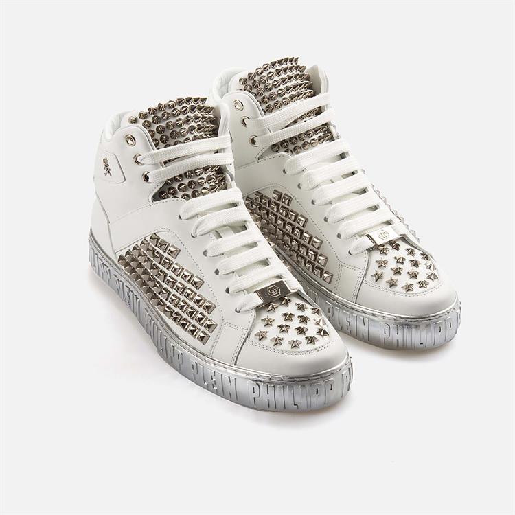 Philipp Plein Erkek Hakiki Deri Beyaz-Nikel Spor & Sneaker Ayakkabı