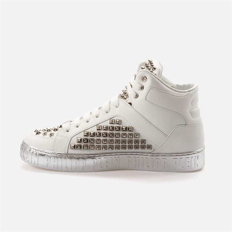 Philipp Plein Erkek Hakiki Deri Beyaz-Nikel Spor & Sneaker Ayakkabı