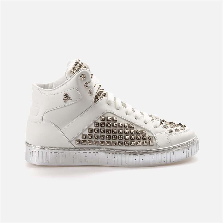 Philipp Plein Erkek Hakiki Deri Beyaz-Nikel Spor & Sneaker Ayakkabı