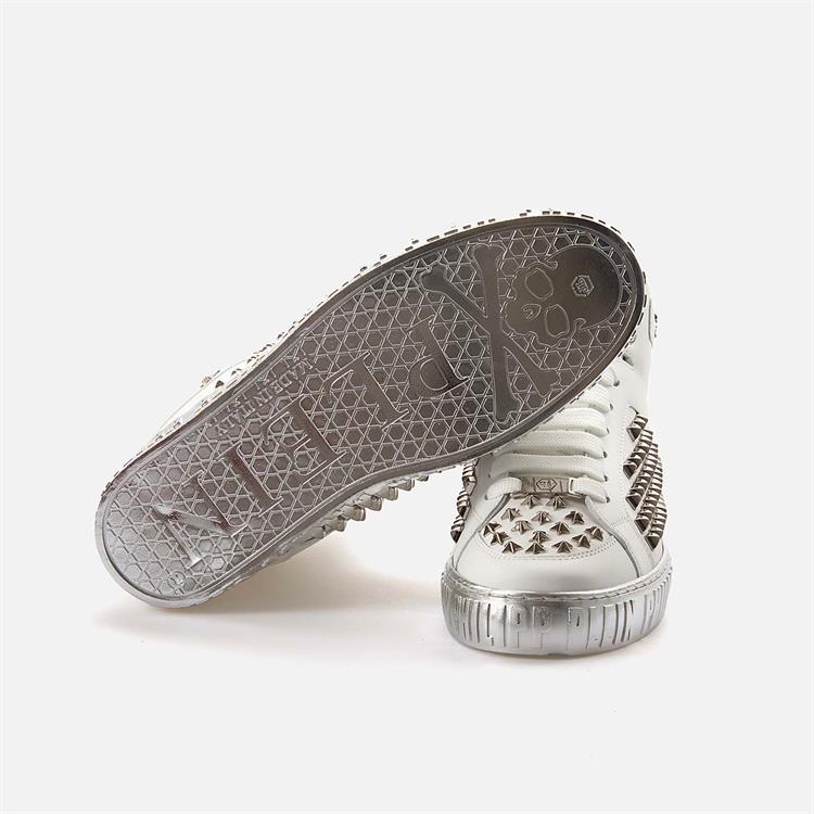 Philipp Plein Erkek Hakiki Deri Beyaz-Nikel Spor & Sneaker Ayakkabı