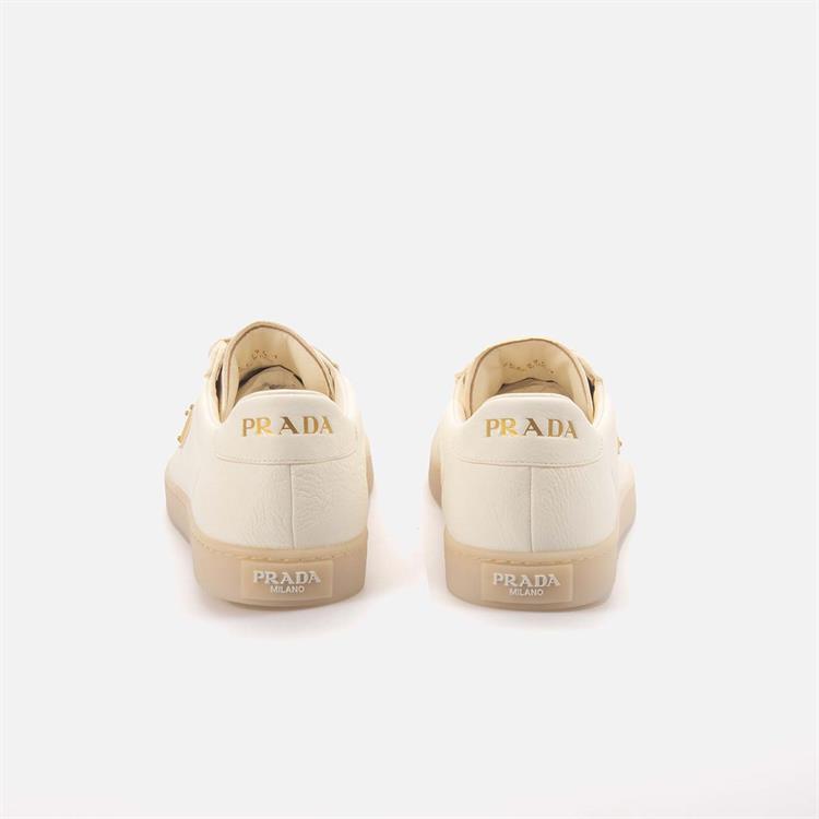 Prada Triangle-Logo Erkek Hakiki Deri Bej Spor & Sneaker Ayakkabı