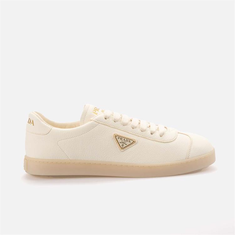 Prada Triangle-Logo Erkek Hakiki Deri Bej Spor & Sneaker Ayakkabı