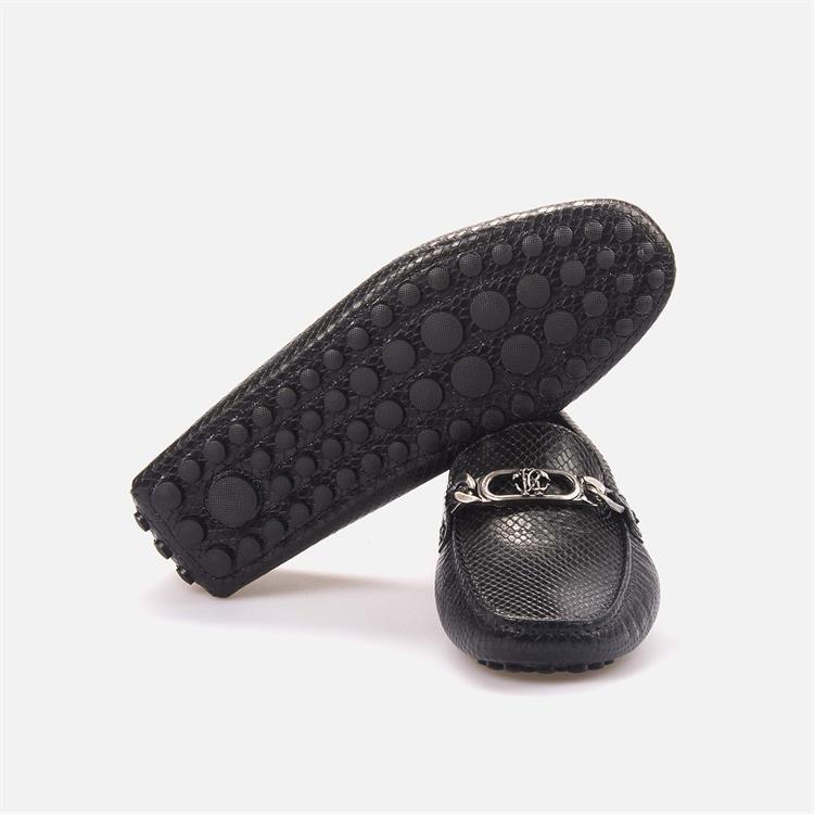 Roberto Cavalli Erkek Hakiki Deri Siyah Python Loafer Konforlu Ayakkabı
