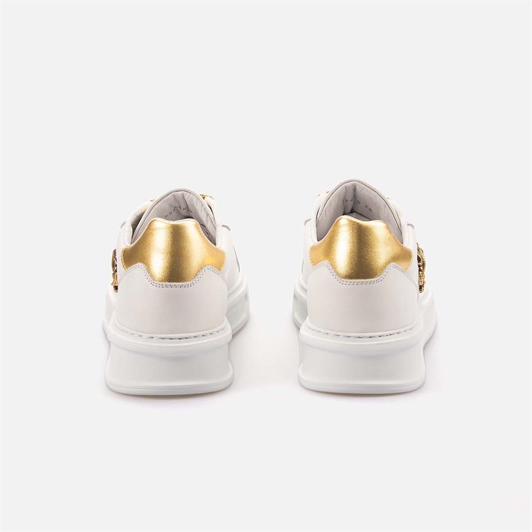 Roberto Cavalli Kadın Hakiki Deri Beyaz-Altın Sarısı Spor & Sneaker Ayakkabı