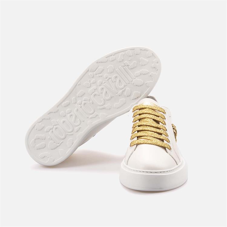 Roberto Cavalli Kadın Hakiki Deri Beyaz-Altın Sarısı Spor & Sneaker Ayakkabı