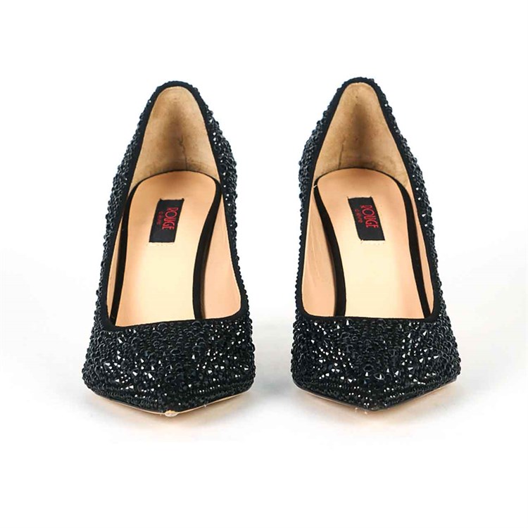 Rouge Kadın Taşlı Neolit Taban Siyah Süet Gece & Abiye Ayakkabı