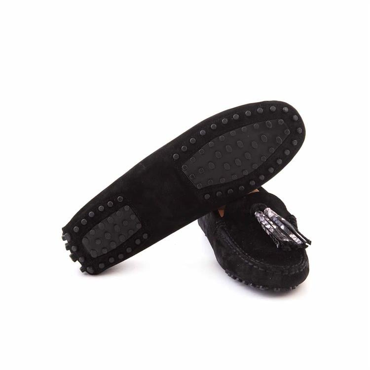 Rouge Kadın Hakiki Deri Kauçuk Taban Siyah Süet Loafer Konforlu Ayakkabı