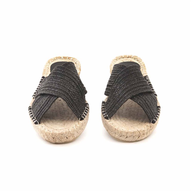 Rouge Kadın Hasır Jut Taban Siyah Terlik Ayakkabı