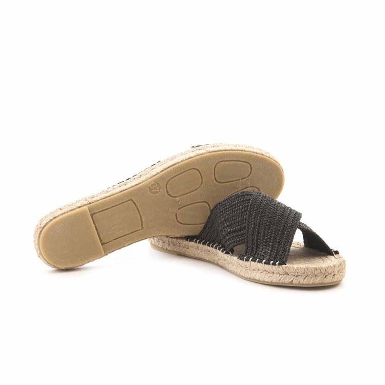 Rouge Kadın Hasır Jut Taban Siyah Terlik Ayakkabı