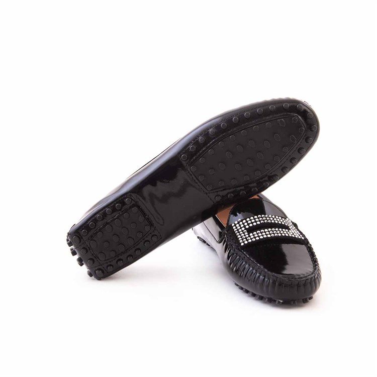 Rouge Kadın Rugan Deri Kauçuk Taban Siyah Babet Ayakkabı