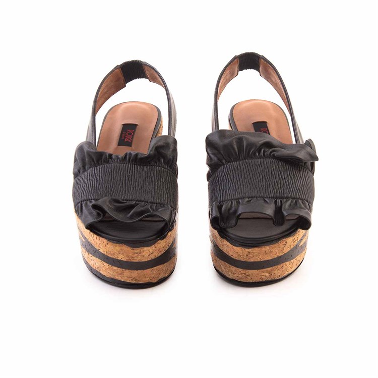 Rouge Kadın Hakiki Deri Eva Taban Siyah Sandalet 