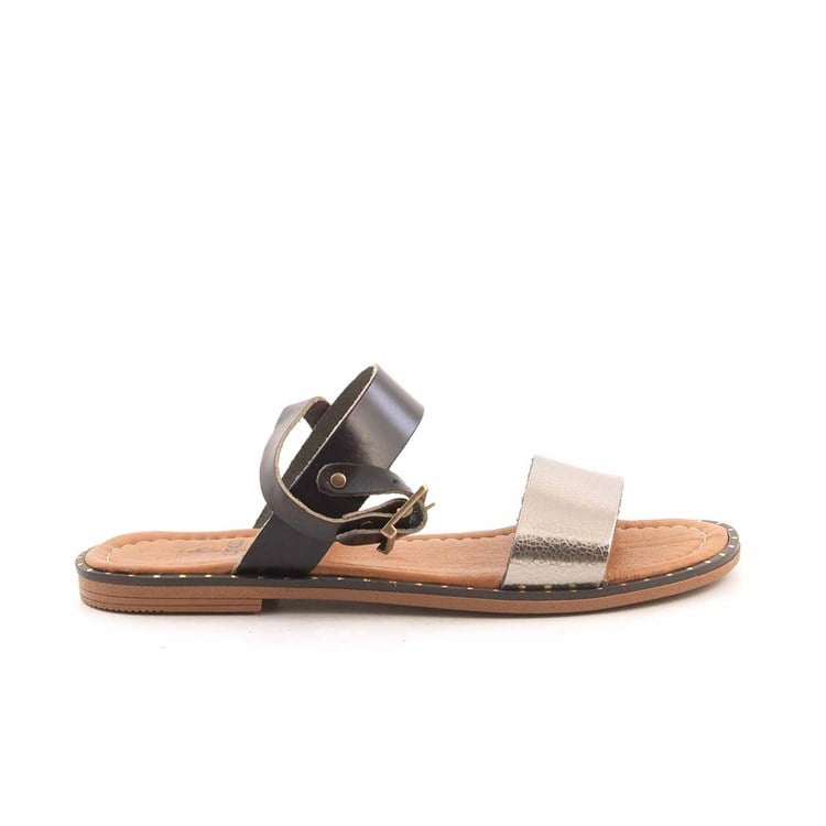 Rouge Kadın Hakiki Deri Siyah-Platin Sandalet 