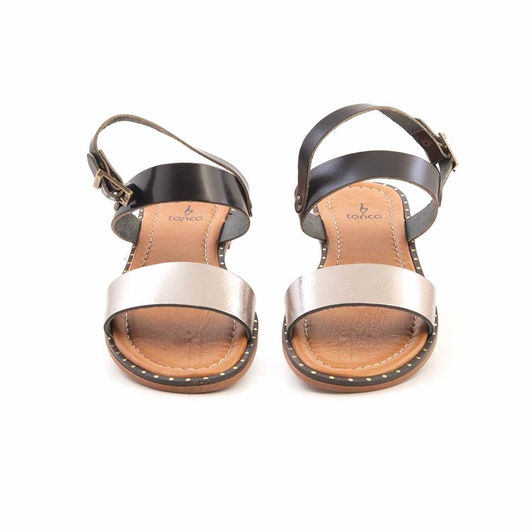 Rouge Kadın Hakiki Deri Siyah-Platin Sandalet 