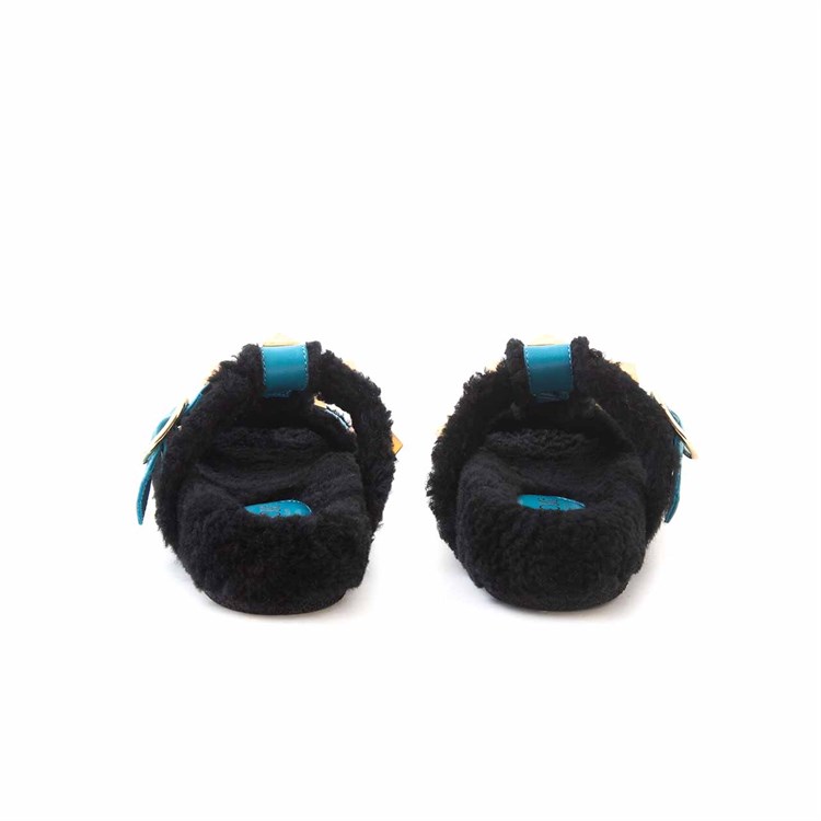 Rouge Kadın Hakiki Deri Microlight Taban Siyah Turkuaz Terlik Sandalet