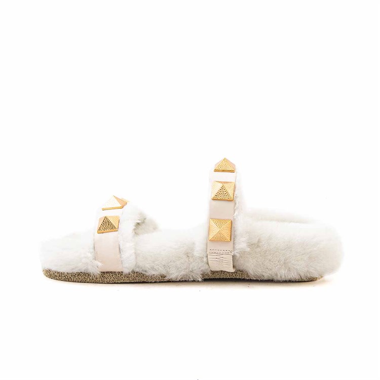 Rouge Kadın Hakiki Deri Microlight Taban Beyaz Terlik Terlik