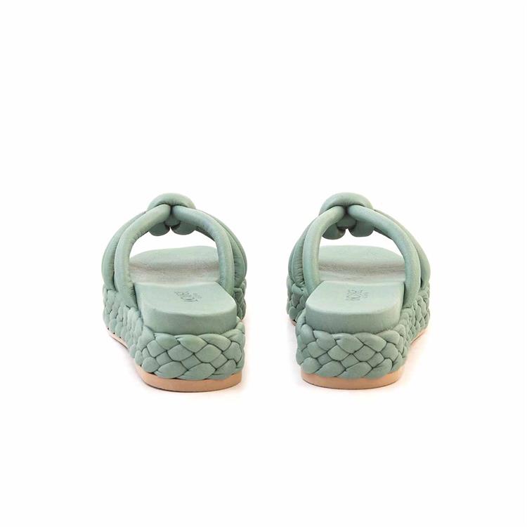 Rouge Kadın Hakiki Deri Kauçuk Taban Yeşil Terlik Terlik