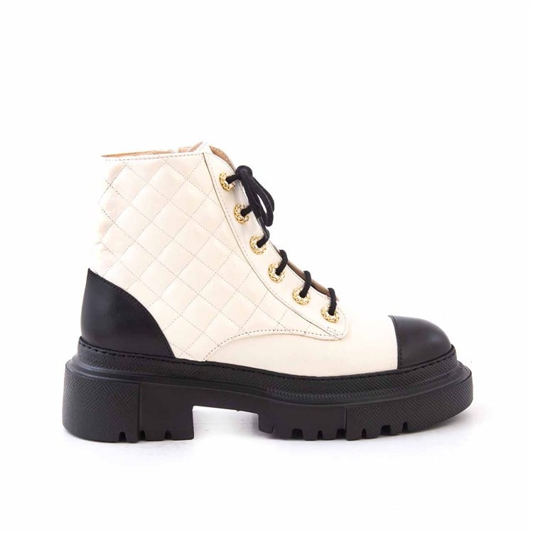 Rouge Kadın Hakiki Deri Eva Taban Siyah - Beyaz Topuklu Bot 