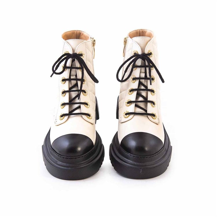 Rouge Kadın Hakiki Deri Eva Taban Siyah - Beyaz Topuklu Bot 