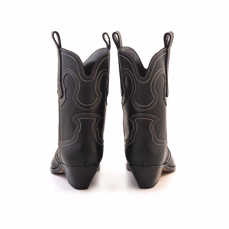 Rouge Kadın Hakiki Deri Kösele Taban Siyah-Bej Dikiş Western Bot 