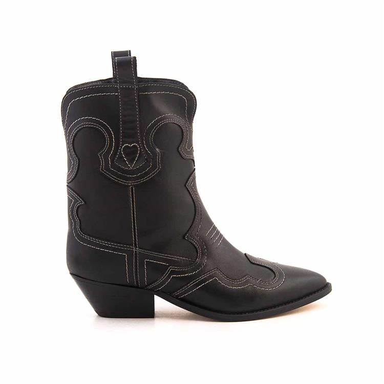 Rouge Kadın Hakiki Deri Kösele Taban Siyah-Bej Dikiş Western Bot 