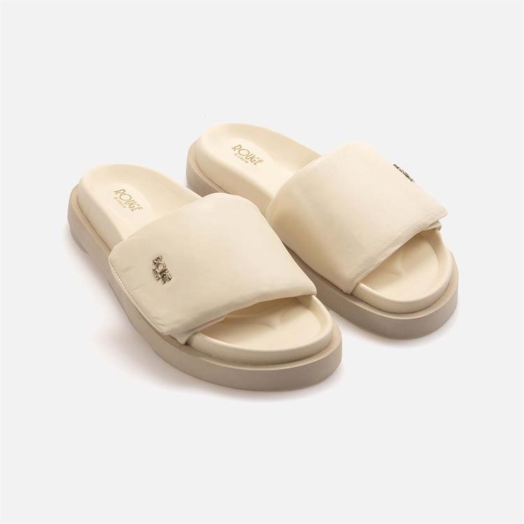 Rouge Kadın Hakiki Deri Kauçuk Taban Bej Terlik Ayakkabı