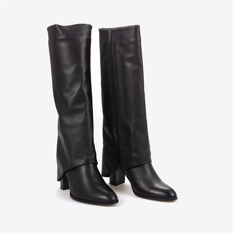 Rouge Hakiki Deri Kadın Topuklu Siyah Çizme 825