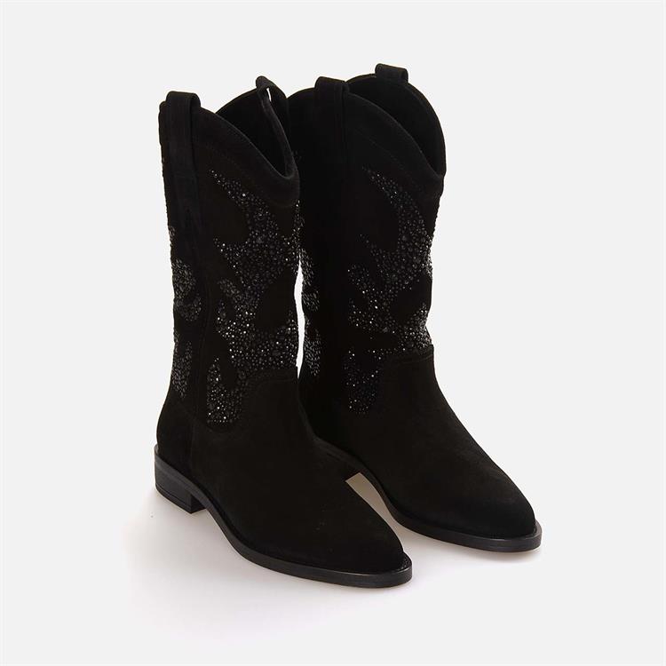 Rouge Kadın Hakiki Deri Termo Taban Siyah Süet Western Bot Çizme