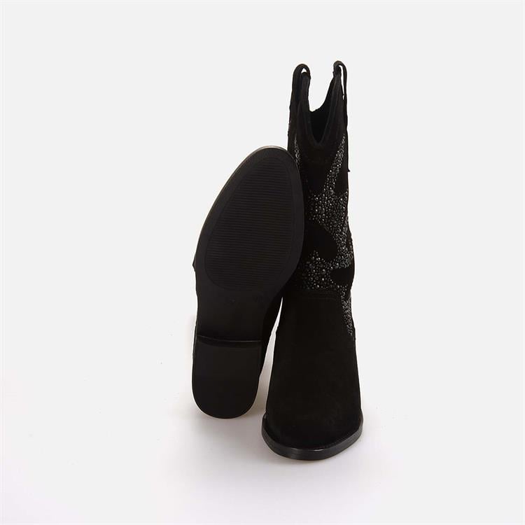 Rouge Kadın Hakiki Deri Termo Taban Siyah Süet Western Bot Çizme