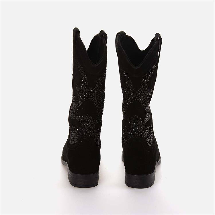 Rouge Kadın Hakiki Deri Termo Taban Siyah Süet Western Bot Çizme