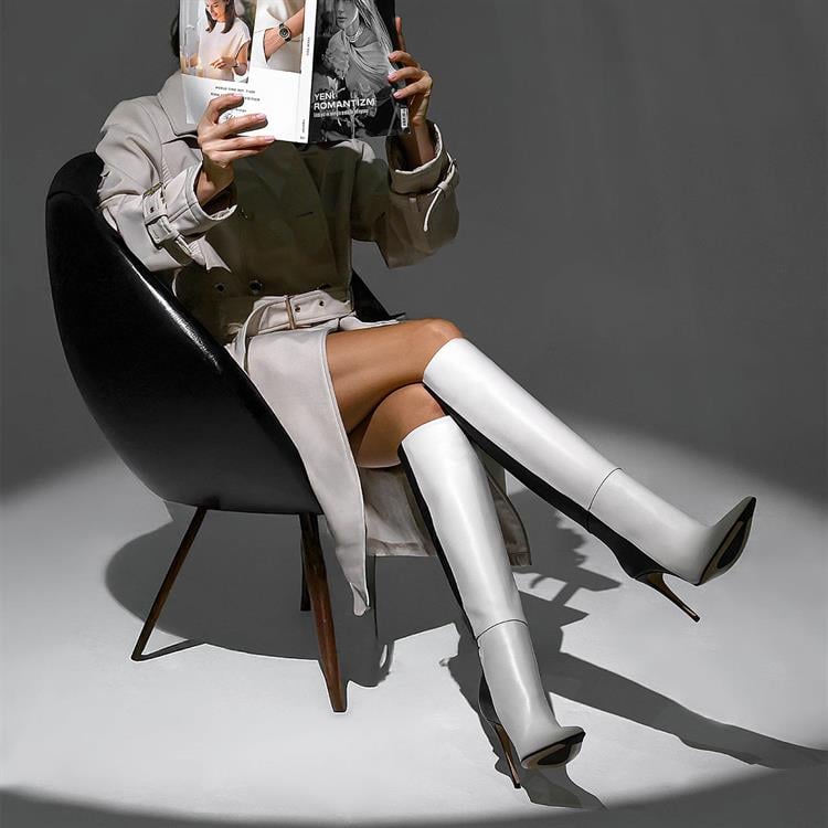 Rouge Kadın Hakiki Deri Enjeksiyon Kösele Taban Siyah - Beyaz Günlük Çizme