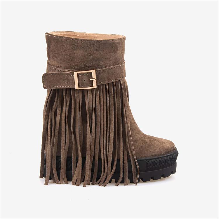 Rouge Hakiki Süet Deri  Kalın Taban Gizli Topuk Kadın Bot 44215