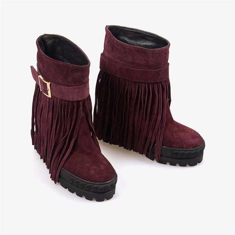 Rouge Hakiki Süet Deri  Kalın Taban Gizli Topuk Kadın Bot 44215