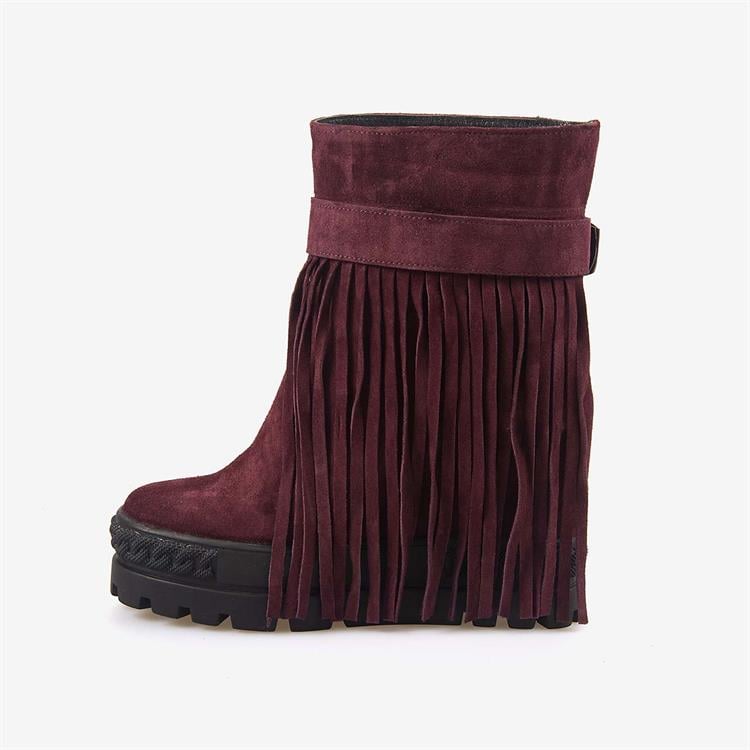 Rouge Hakiki Süet Deri  Kalın Taban Gizli Topuk Kadın Bot 44215