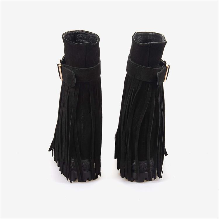 Rouge Hakiki Süet Deri  Kalın Taban Gizli Topuk Kadın Bot 44215