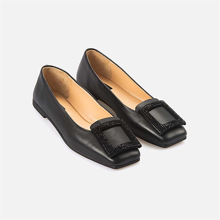 Rouge Kadın Hakiki Deri Kauçuk Taban Siyah Babet 